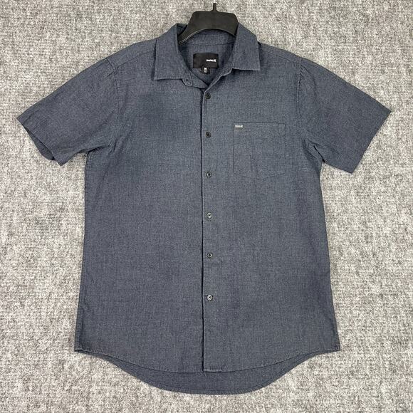 Hurley Shirt Mens M Gray Icon Button Up Chambray Short Sleeve Casual School - Picture 1 of 6